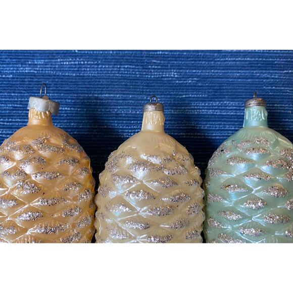 3 Vintage Glass Glitter Italy Pinecone Christmas Tree Ornament Lot 5.5" XMas 42B - Picture 5 of 5